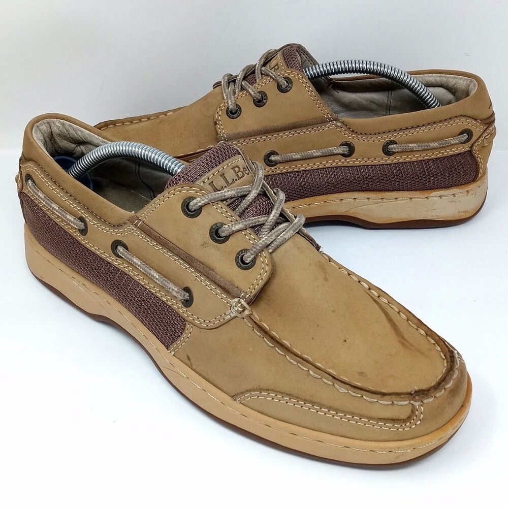 LL Bean Tan Three Eye Lace Up Leather Boat Shoes - Men's Size 8